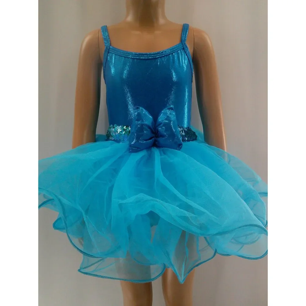 Pre-Owned Dance Costume Jazz Small Child Turquoise A Wish Come True 412 Metalli